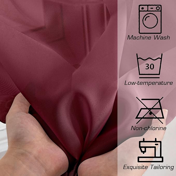 Simplebrand Red Sheer Curtains 63 Inch Length 2 Panels, Rod Pocket Solid Color Window Sheer Curtain Panels, Elegant Curtains & Drapes for Living Room, Bedroom 2 Panels (Burgundy, 42" W x 63" L)