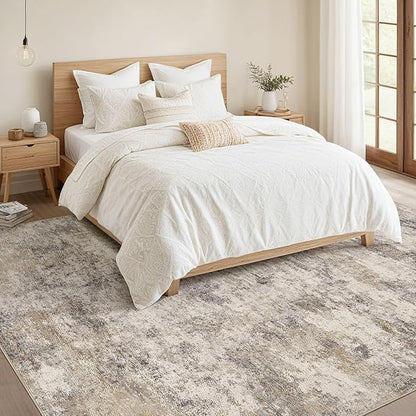 Nakagishi 7x9 Area Rugs Living Room: Washable Abstract Large Neutral Soft Rug Stain Resistant Modern Indoor Floor Non-Slip Carpet for Bedroom Nursery Kids Playroom Office Dining Room Dorm- Brown Grey