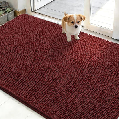 OLANLY Dog Door Mat for Muddy Paws 48x30, Absorbs Moisture and Dirt, Absorbent Non-Slip Washable Doormat, Quick Dry Chenille Mud Mat, Entry Indoor Entryway Carpet for Inside Floor, Caramel Russet