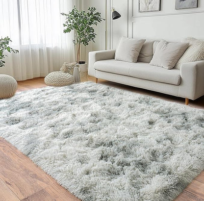 Pionblank Super Fluffy Area Rug for Living Room 5x7 Feet, Modern Indoor Shaggy Carpet, Soft Plush Non Slip Rugs for Bedroom Kids Room Cloakroom Home Decor, Tie Dye Grey