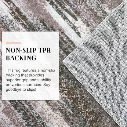 Lansny Modern Abstract Runner Rug 3x10, Dark Light Brown White Washable Kitchen Runner Non-Slip Soft Hallway Rug Runner Thin Print Faux Wool Carpet for Entryway Bedroom Laundry Room Indoor
