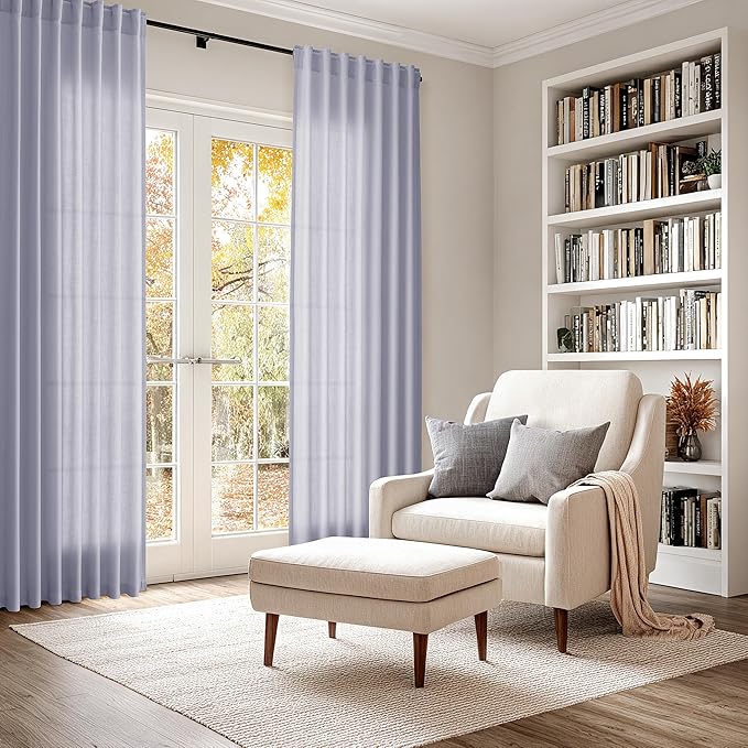 Nanspring Lavender Purple Linen Curtains 102 Inches Long for Living Room Boho Decor Light Filtering Semi Sheer Curtain Back Tab and Rod Pocket Modern Luxury Drapes for Bedroom Office 52x102, 2 Panels