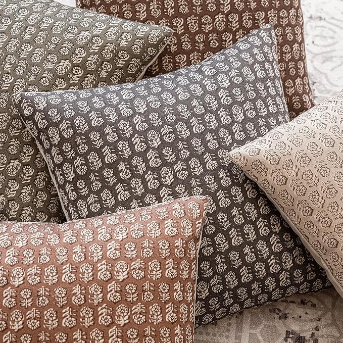 Foindtower Set of 2 Decorative Vintage Floral Print Throw Pillow Covers Neutral Modern Farmhouse Cushion Covers Boho Home Decor for Sofa Couch Chair Bedroom Living Room,24×24 Inch,Rustic Gray