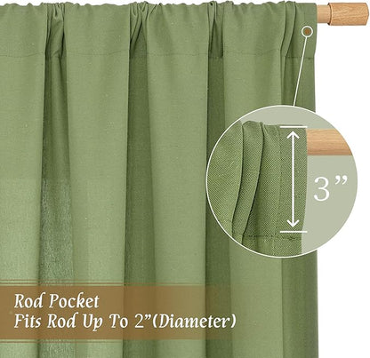 LAMIT 54 Inch Linen Curtains 2 Panels, Soft Faux Linen Light Filtering Panels Rod Pocket Farmhouse Privacy Drapes for Small Window/Loft Room, 42 x 54 Inch, Green