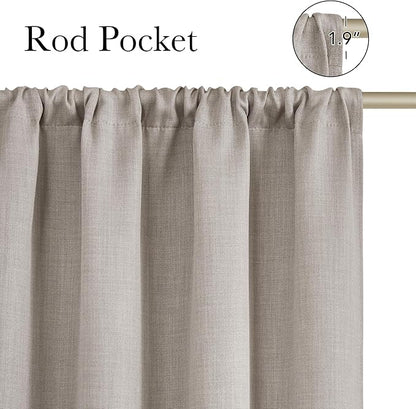 NICETOWN Angora Faux Linen Room Darkening Rod Pocket Curtains 63 inch Length, W42 x L63, Light Blocking Thermal Insulated Noise Reducing Drapes for Bedroom Living Room Farmhouse Decor, 2 Panels