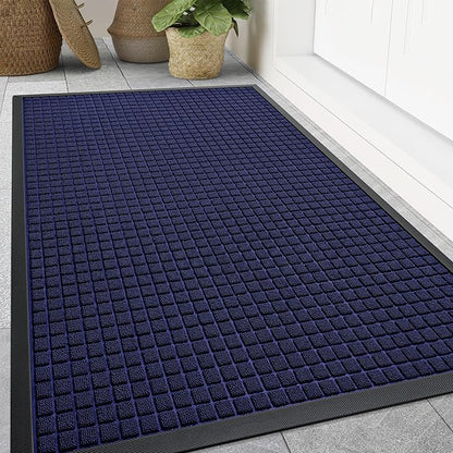 Smiry Front Door Mat Outside Entrance, Heavy Duty Natural Rubber Doormat, Non Slip, Trap Dirt and Moisture, Easy Clean, Low Profile Welcome Floor Mats for Indoor Outdoor Entry, 47x32 Inch, Navy Blue