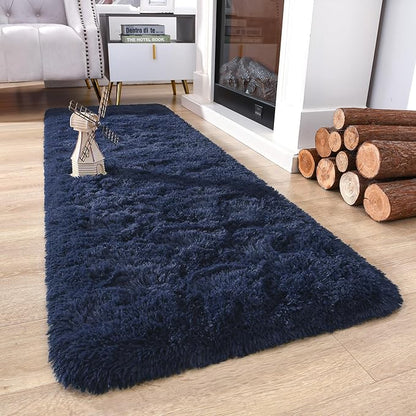 Chicrug Soft Runner Rug for Bedroom Living Room Plush Fluffy Rug 2x8 Feet, Shag Furry Runner Carpet Non Shedding for Nursery Children Kids Girls Room Home Decorative, Navy Blue