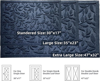Blue Leaves Outdoor Indoor Entrance Door mat, Absorbent Durable Heavy Duty Welcome Front Door Mat,Thick Natural Rubber Back,Easy Clean Entryway Mat 47x32 Inch, Low Profile
