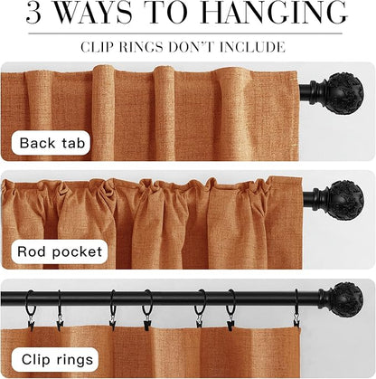 RYB HOME 100% Blackout Fall Curtains for Bedroom Linen Texture, Burnt Orange Curtains for LivingRoom/Office/Sliding Door, Thermal Insulated Farmhouse HomeDecor, Luxury Privacy Drape, W52xL84, 2 Panels