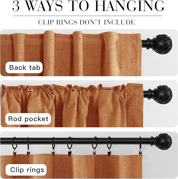 RYB HOME Burnt Orange Total Blackout Curtains Linen Texture, Fall Curtains for Bedroom/Living Room/Sliding Door, Thermal Insulated Boho Farmhouse Home Decor, Luxury Privacy Drapes, W52xL96, 2 Panels
