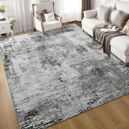 Living Room Rug 7x10 Gray Area Rugs Machine Washable Abstract Boho Large Rug Non-Slip Non-Shedding Faux Wool Indoor Vintage Carpet for Bedroom, Classroom, Dining Room, Kids Playroom