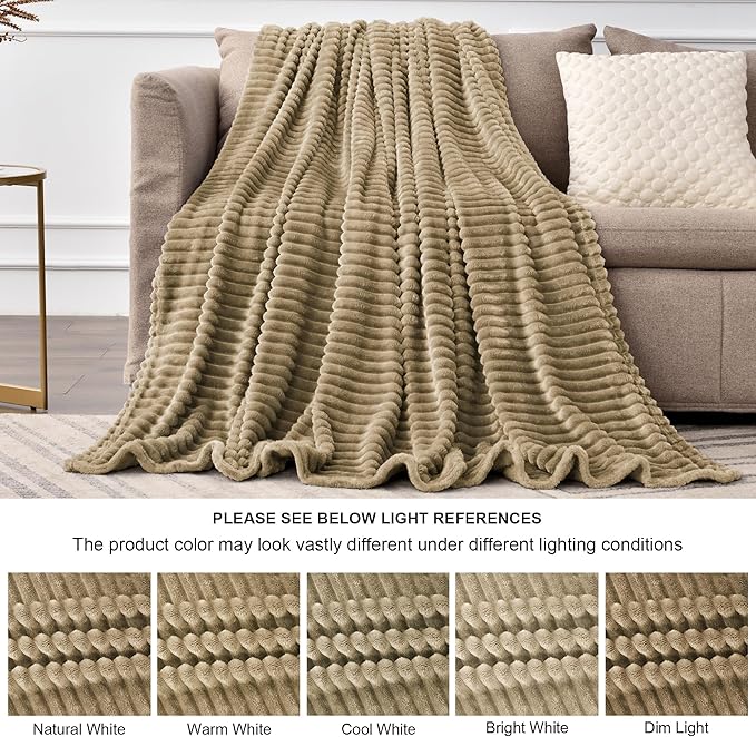 BEDELITE Fleece Throw Blanket for Couch – 3D Ribbed Jacquard Soft and Warm Decorative Fuzzy Blanket – Cozy, Fluffy, Plush Lightweight Brown Throw Blankets for Bed, Sofa, 50x60 inches
