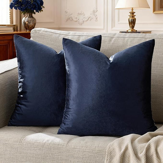 GIGIZAZA Navy Blue Velvet Pillow Covers 22x22,Square Solid Throw Pillow Covers Decorative Modern Pillows Big Vintage Cases for Couch Pack of 2