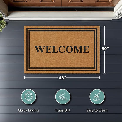 Barnyard Designs Natural Coco Coir Heavy Duty Backing Doormat - Large Cute Non-Slip Front Door Welcome Mat for Outside Entrance or Porch Entry, Brown (30x48, Welcome)