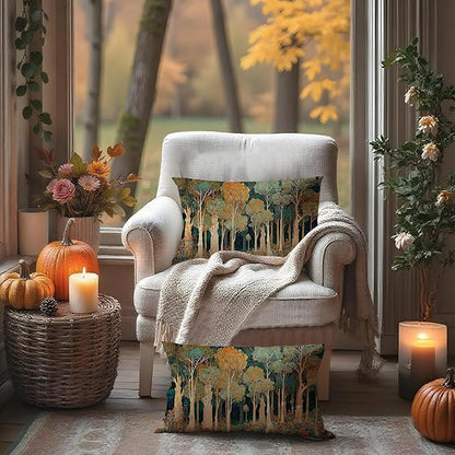 Rustic William Morris Inspired Forest Green Pillow Covers 12x20 Set of 2,Vintage Botanical Nature Landscape Decorative Throw Pillow Covers for Home Bedroom Living Room