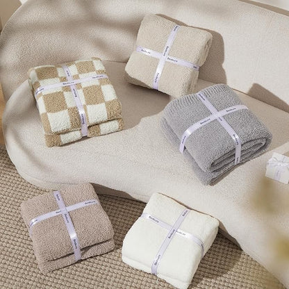 Bedsure GentleSoft Checkered Twin Blanket for Couch, Super Soft Cozy & Warm Knit Throw Blanket, Lightweight & Fluffy Plaid Blankets for Bedding, Sofa, Gifts for Women Men, Beige, 60x80 Inches
