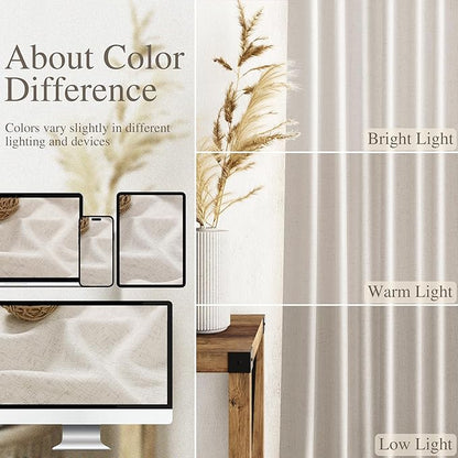 Nanspring Pearl White Linen Curtains for Living Room 72 Inches Long Luxury Light Filtering Semi Sheer Curtain Back Tab Coastal Decor Neutral Elegant Gray Drapes for Bedroom Office 52x72, 2 Panels