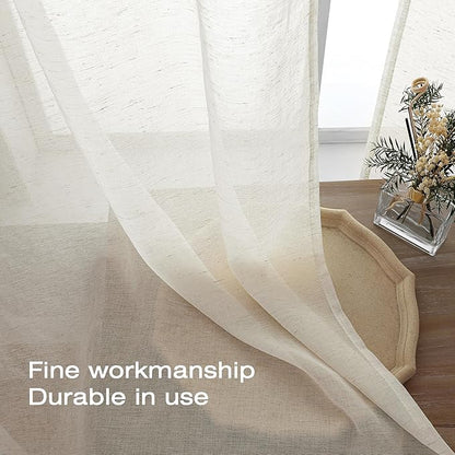 Simplebrand Natural Linen Textured Sheer Curtains 63 Inch Length 2 Panels, Rod Pocket Solid Color Window Sheer Curtain Panels, Elegant Curtains & Drapes for Living Room, Bedroom (40" W x 63" L)