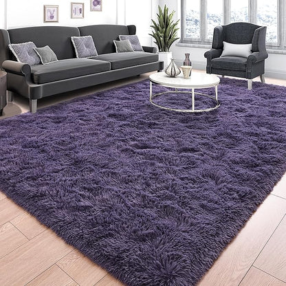 Tepook Super Soft Fluffy Rug for Bedroom, Modern Shaggy Fuzzy Kids Rugs for Living Room, Plush Indoor Nursery Home Decor Dorm Carpet with Non-Slip Bottom, Gray Purple, 4 X 6 Feet