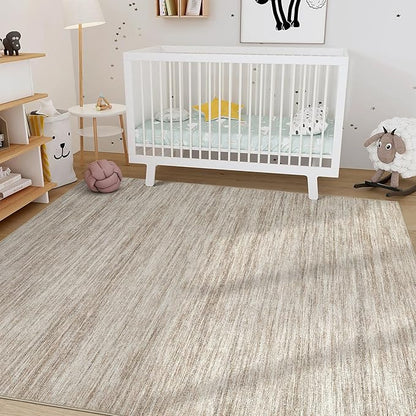 Nakagishi 8X10 Area Rugs Living Room: Washable Large Vintage Rug Neutral Non-Slip Soft Stain Resistant Indoor Carpet for Bedroom Nursery Dining Room Office Playroom - Brown-01