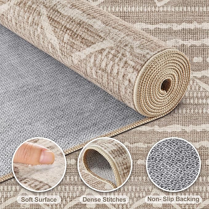 Nakagishi 9x13 Area Rugs Living Room: Washable Boho Large Neutral Soft Farmhouse Area Rugs Stain Resistant Modern Non-Slip Indoor Floor Carpet for Bedroom Nursery Kids Playroom Office-Dark Brown