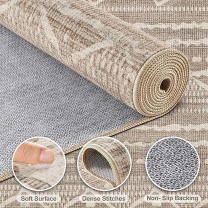 Nakagishi 10x14 Area Rugs Living Room: Washable Boho Large Neutral Modern Soft Stain Resistant Farmhouse Indoor Floor Rug Non-Slip Carpet for Bedroom Nursery Playroom Office Dining Room- Dark Brown