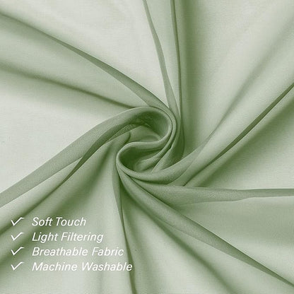Lecloud Short Sheer Curtains 54 Inches Length 2 Panels, Light Filtering Voile Curtain Drapes for Half Window Kitchen Bedroom, Basic Rod Pocket Living Room Sheer Curtains, 40Wx54L Inches, Sage Green