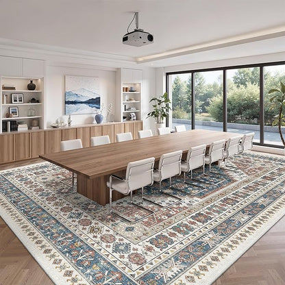 zesthome 10x14 Area Rugs,Stain Resistant Washable Rug,Ultra-Thin Rugs for Living Room,Bedroom,Non-Slip Backing Home Decor Large Area Rug (Navy Blue/Red,10'x14')