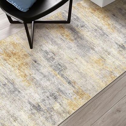 2x8 Washable Kitchen Runner Rug: Modern Abstract Runners for Hallway Soft Non Slip Rugs with Rubber Backing Low Pile Thin Waterproof Floor Carpet for Entryway Bedroom Bathroom Indoor 2x8 Grey/Yellow