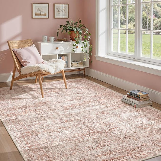 6x9 Area Rug for Living Room Washable Non-Slip Modern Rugs for Bedroom Dining Room Ultra-Thin Indoor Pink Rug
