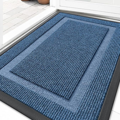 OLANLY Front Door Mat Indoor Outdoor Entrance, Waterproof All-Season, All-Weather Doormat, Sturdy Natural Rubber, Fade Resistant, Low Profile, Easy Clean Patio Porch Entryway Mat, 33x21, Light Blue