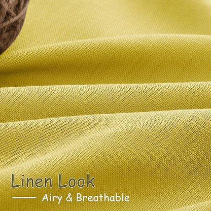 Nanspring Celery Yellow Linen Curtains 84 Inch Length 2 Panels Set for Living Room Back Tab Light Filtering Semi Sheer Curtain for Bedroom Farmhouse Drapes, 52x84 Inch, 2 Panels