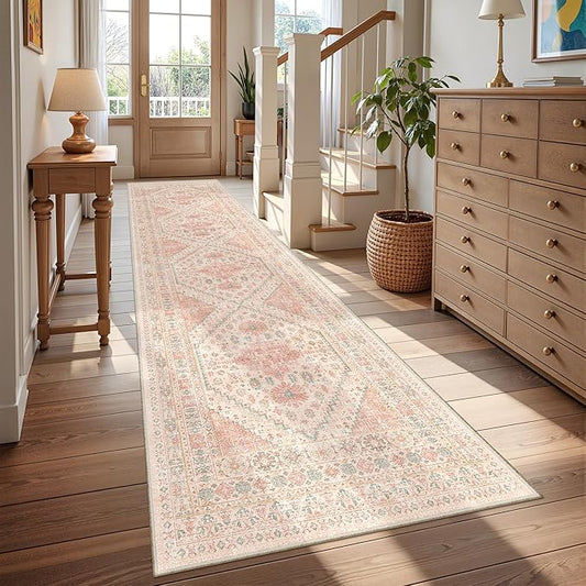 Kitchen Runner Rug Non Slip Washable 2.5x10, Soft Ultra-Thin Entryway Rug Runners for Hallways, Carpet Runner for Living Room,Kitchen, Laundry, Bathroom(Pink,2.5'x10')
