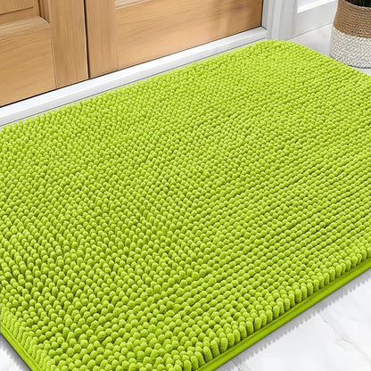 OLANLY Dog Door Mat for Muddy Paws 30x20, Absorbs Moisture and Dirt, Absorbent Non-Slip Washable Doormat, Quick Dry Chenille Mud Mat, Entry Indoor Entryway Carpet for Inside Floor, Bright Green