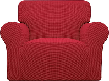 Easy-Going Stretch Oversized Chair Sofa Slipcover 1-Piece Couch Sofa Cover Furniture Protector Soft with Elastic Bottom for Kids Spandex Jacquard Fabric Small Checks Christmas Red