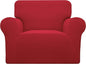 Easy-Going Stretch Chair Sofa Slipcover 1-Piece Couch Sofa Cover Furniture Protector Soft with Elastic Bottom for Kids, Pet. Spandex Jacquard Fabric Small Checks (Chair, Christmas Red)