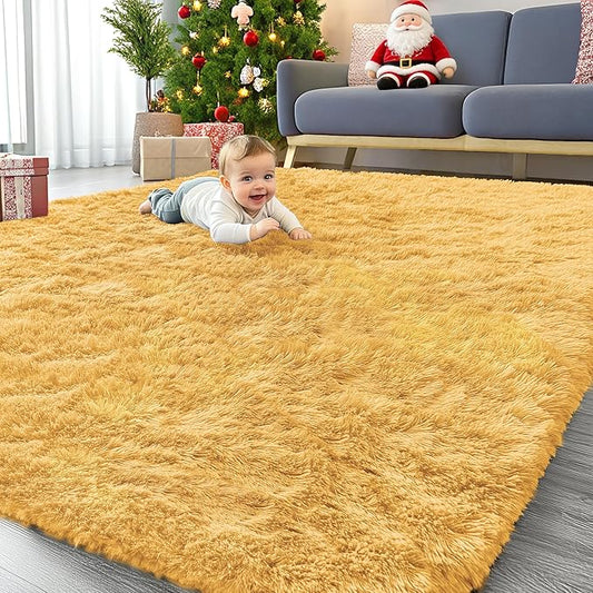 OLANLY 6x9 Machine Washable Large Area Rugs for Living Room, Bedroom, Soft Fluffy Shaggy Bedside Rug, Indoor Floor Carpet for Kids Girls and Boys, Dorms, Nursery, Home Decor Aesthetic, Mustard Yellow