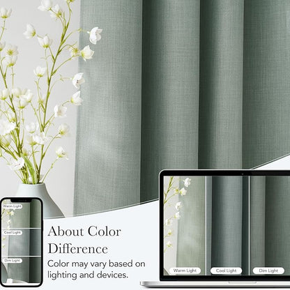 NICETOWN Faux Linen Sage Green Blackout Curtains 84 inches Long for Living Room - Privacy Panels for Bedroom, Modern Farmhouse Style Easy Care Grommet Top, 2 Panels, W52 by L84