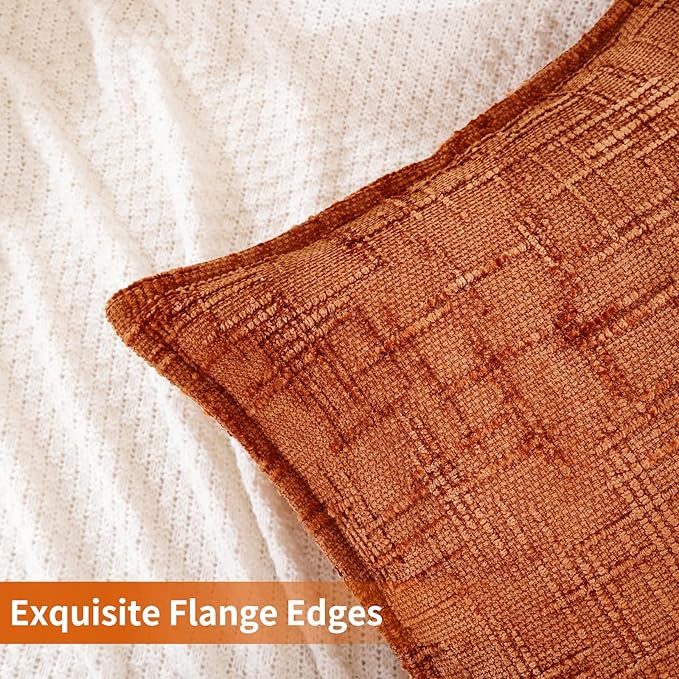 HPUK Fall Chenille Soft Throw Pillow Covers 18x18 Set of 2, Accent Cushion Covers for Living Room, Bedroom, Decorative Solid Color Pillow Covers for Couch, Sofa, Chair, Orange