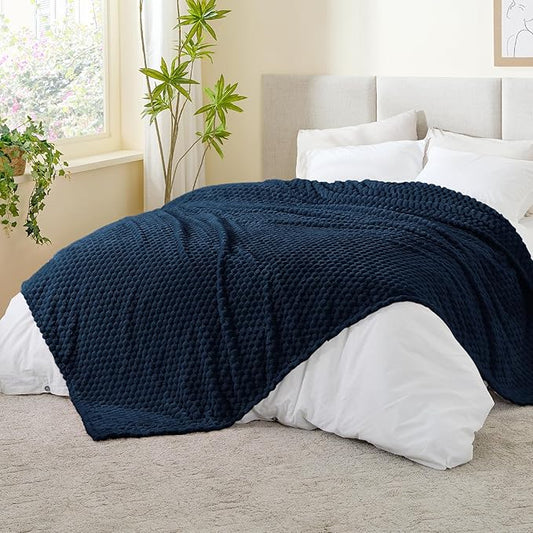 BEDELITE Fleece Blanket - 3D Jacquard Decorative Navy King Size Blankets for Bed, Soft and Cozy Warm Plush Fluffy Blanket All Seasons Suitable, 108x90Inches