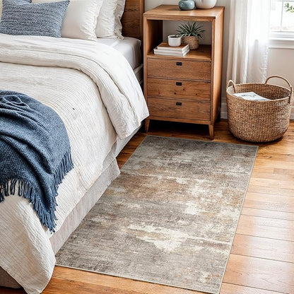 2x3 Washable Entryway Area Rug: Modern Abstract Small Runner Rug for Hallway Soft Non Slip Door Mat with Rubber Backing Low Pile Thin Floor Carpet for Kitchen Bathroom Bedroom Indoor(Brown/Brick,2x3)