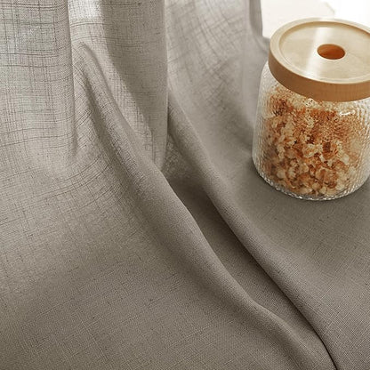 Taupe Linen Curtains 120 inches Long for Living Room Back Tab Rustic Farmhouse Semi Sheer Light Filtering Window Curtain Dining Room Soft Thick Flax Linen Textured Drapes Burlywood Birch Dark Brown