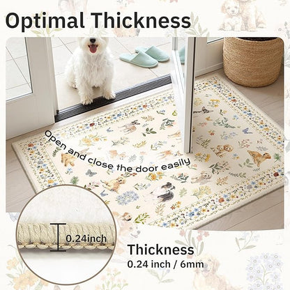 Soalmost Dog 8x10 Area Rugs for Living Room, Machine Washable Animal Floral Vintage Rug Non-Slip Low Pile Soft Throw Large Rugs for Bedroom Dining Room Kitchen Nursery Playroom (8 x 10,Beige)