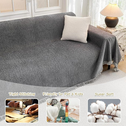 MYSKY HOME Couch Cover for Dogs, Washable Couch Covers, Non Slip Sofa Cover, Couch Cover 2 Cushion Sofa Dogs Furniture Protector with Tassels, Chenille Sofa Slipcover for Pets, 71"x118", Dark Grey