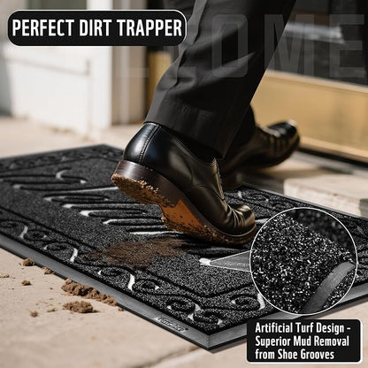 Yimobra Welcome Mat, Heavy Duty Sturdy Door Mats for Home Entrance Outdoor Indoor, Front Doormat for Outside Patio Floor Entry Porch Garage Office, Waterproof, Low Profile, 47X32 Inches, Black