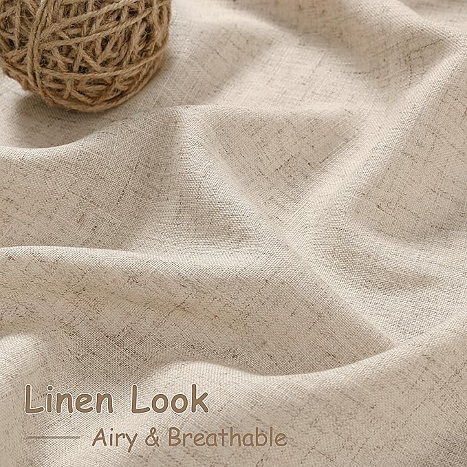 Nanspring Grey Flax Curtains 96 Inch Length 2 Panels Set for Living Room Linen Blend Light Filtering Mordern Boho Sheer Curtain Back Tab and Rod Pocket Privacy Drapes for Bedroom Office 52x96