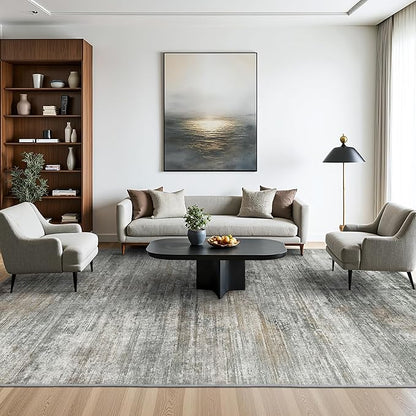 BEIMO Area Rugs 6x9 for Living Room Bedroom, Modern Abstract Machine Washable Rug, Large Soft Low Pile Floor Cover with Non Slip Backing for Dining Room, Ash Gray Brown