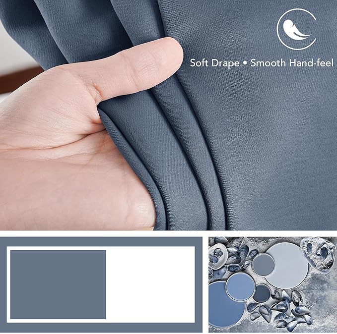 Deconovo Blackout Curtains, Thermal Insulated, W70 x L95 2 Panels, Back Tab, Machine Washable, Room-Darkening Drapes for Bedroom/Living Room Stone Blue