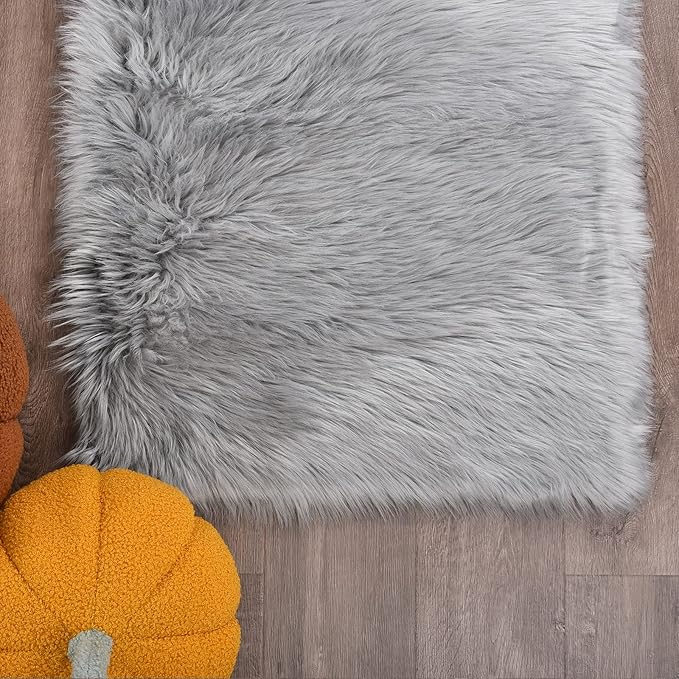 Goolela Grey Fluffy Fuzzy Furry Runner Rug 2x6 for Bedroom Bedside Faux Sheepskin Fur Shaggy Soft Plush Sheepskin