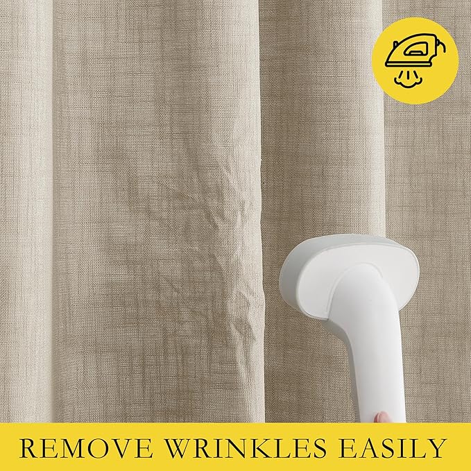 NICETOWN Taupe 100% Blackout Linen Curtains 45 inch Long Burg, Farmhouse Thick Completely Blackout Window Treatment Panels Thermal Insulated Drapes for Cafe (1 Pair, 52" Width Each Panel)